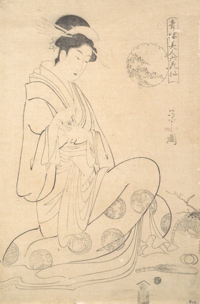 Konosato di Takeya seduto, con un bruciatore di incenso da Hosoda Eishi