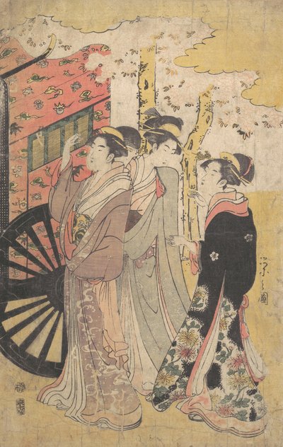 Signora in una carrozza di corte che osserva i fiori di ciliegio, ca. 1796 Kansei 8 da Hosoda Eishi