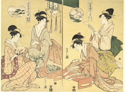Evocatore di spiriti, oche selvatiche che tornano a casa Maboroshi, Rakugan destra e un velo sottile... da Hosoda Eishi