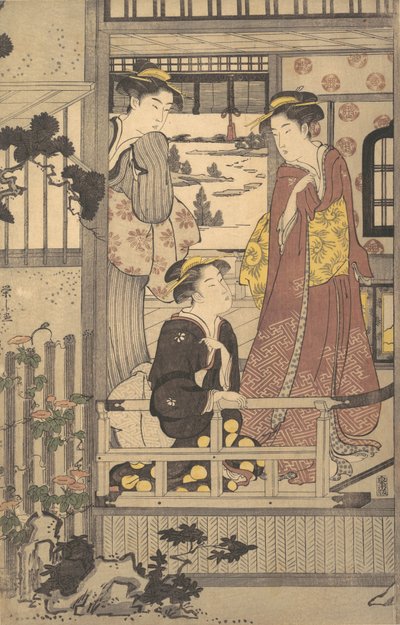 Tre Donne su una Veranda da Hosoda Eishi