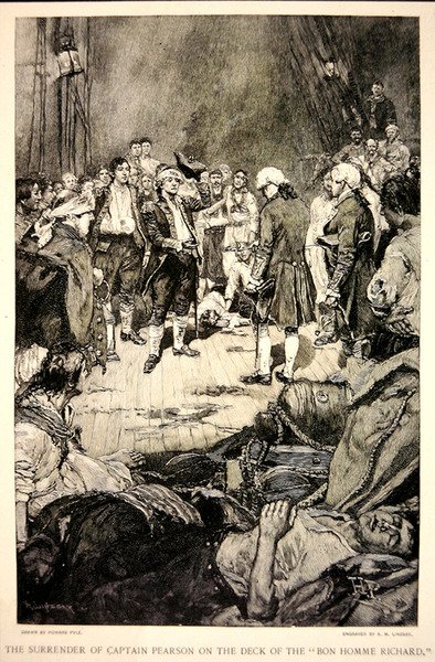 La resa del Capitano Pearson a John Paul Jones sul ponte del Bonhomme Richard nel 1779 da Howard (after) Pyle