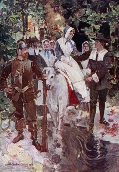 Illustrazione per Il Corteggiamento di Miles Standish di Henry Wadsworth Longfellow da Howard Chandler (after) Christy