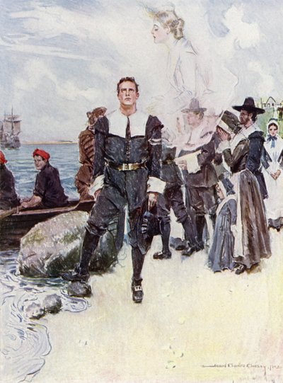 Illustrazione per The Courtship of Miles Standish di Henry Wadsworth Longfellow da Howard Chandler (after) Christy