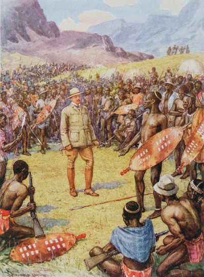 Cecil Rhodes (1853-1902) con i Matabeles da 