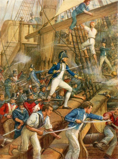Nelson che Sale a Bordo del San Nicolas da Howard Davie