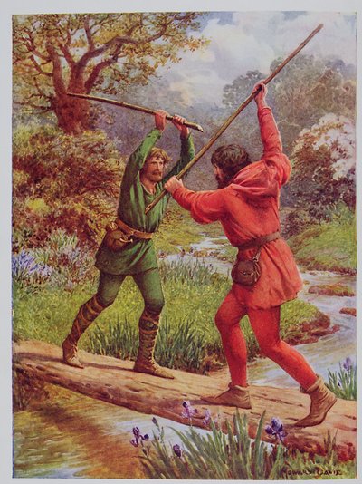 La lotta tra Robin Hood e Little John, illustrazione da 