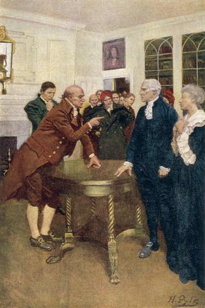 Un comitato di patrioti che consegna un ultimatum a un consigliere del re, illustrazione da 