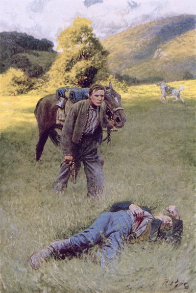 Un duello solitario in mezzo a un grande campo soleggiato, illustrazione da 