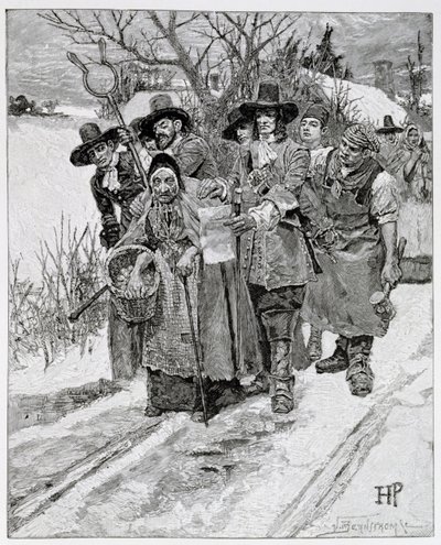 Arresto di una strega, inciso da J. Bernstrom, illustrazione da 