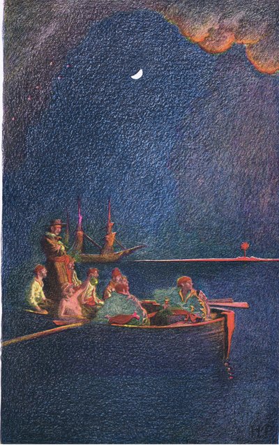 Bruciare la nave, da Howard Pyles Book of Pirates pubblicato da Harper & Bros, 1921 da Howard Pyle