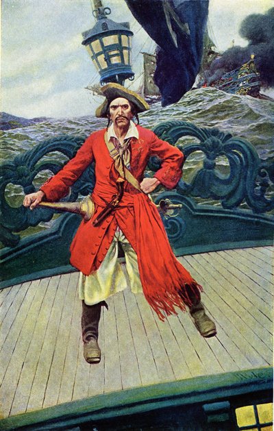 Capitano Keith sul ponte della sua nave. Illustrazione dal Book of pirates Buccaneers and Marooners of the Spanish Main di Howard Pyle (1853-1911), illustratore americano da Howard Pyle