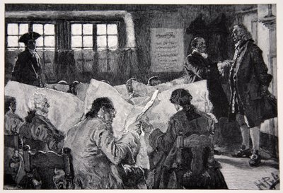 Nella sala di lettura di una caffetteria di New York da Howard Pyle