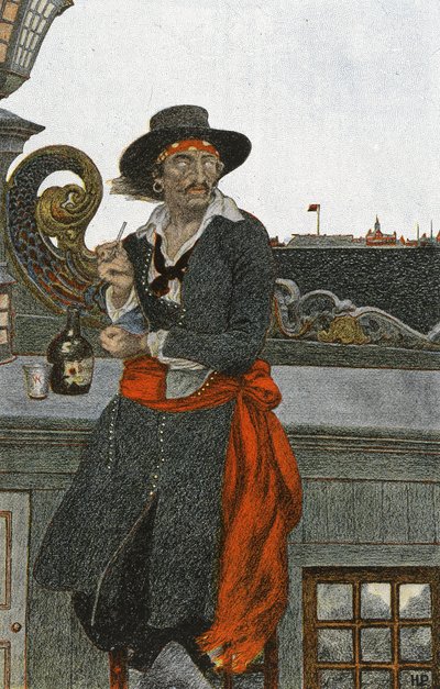 Kidd sul ponte della Adventure Galley, inizio XX secolo (illustrazione di libro) da Howard Pyle