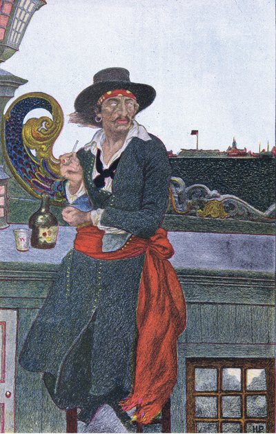 Kidd sul ponte della Adventure Galley, da Howard Pyles Book of Pirates pubblicato da Harper & Bros, 1921 da Howard Pyle