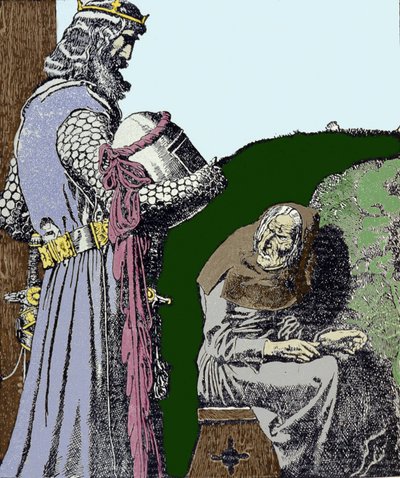 Re Artù e la strega. Illustrazione di Howard Pyle (1853 - 1911), illustratore americano. da Howard Pyle