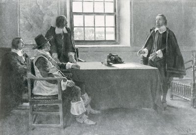 Sir William Berkeley che si arrende ai Commissari del Commonwealth, illustrazione da 