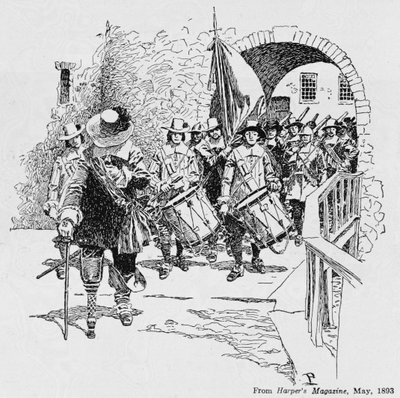 Stuyvesant che cede Fort Amsterdam agli inglesi, da Harper