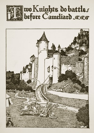 Due Cavalieri combattono davanti a Cameliard, illustrazione da 