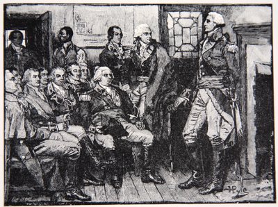 Washington e i suoi generali in consultazione, 15 marzo 1783, illustrazione da Harper