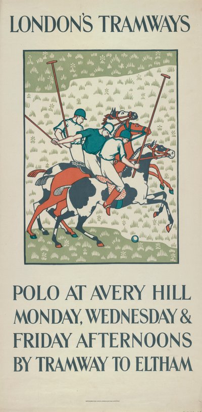 Polo ad Avery Hill, poster della London County Council LCC Tramways da Howard Spear