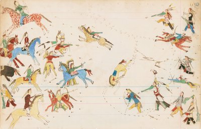 Una battaglia tra le tribù Crow e Cheyenne, 1874-75 da Howling Wolf
