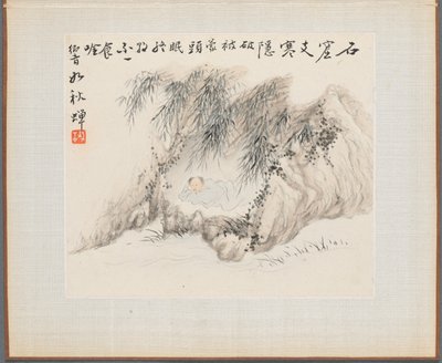 Album di Dipinti di Paesaggi che Illustrano Vecchie Poesie: Un Uomo Giace in un Bosco di Bambù, 1700 da Hua Yan