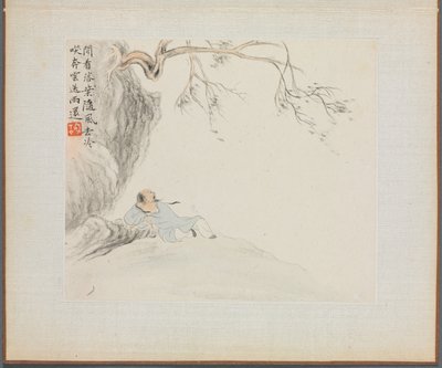 Album di Dipinti di Paesaggi che Illustrano Vecchie Poesie: Un Uomo Si Rilassa sotto un Ramo Sporgente da Hua Yan