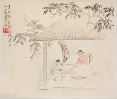 Album di Dipinti di Paesaggi che Illustrano Vecchie Poesie: Un Uomo Siede a un Tavolo da Hua Yan