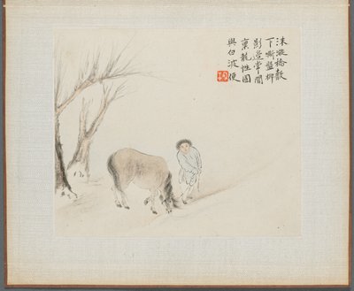 Album di Dipinti di Paesaggi che Illustrano Vecchie Poesie: Un Uomo e un Cavallo presso un Ruscello da Hua Yan