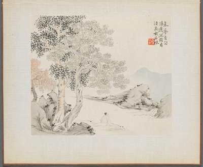 Album di Dipinti di Paesaggi che Illustrano Vecchie Poesie: Tre Grandi Alberi, un Ruscello con un Vecchio Seduto sulla Riva da Hua Yan
