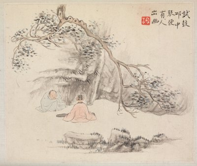 Album di dipinti paesaggistici che illustrano vecchie poesie: Due figure all