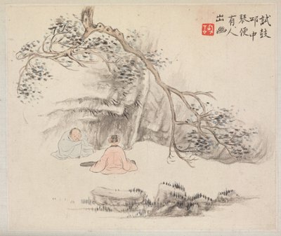 Album di Dipinti di Paesaggi che Illustrano Vecchie Poesie: Due Figure all