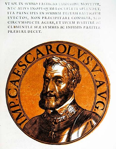 Ritratto medaglione di Carlo V, Sacro Romano Imperatore da Hubert (after) Goltzius