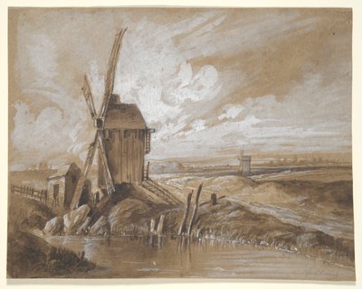 Mulini a vento in un paesaggio da Hubert Clerget