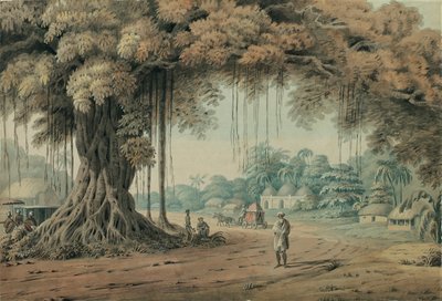 Portatori di palanchino e uomini santi che riposano sotto un albero di banyan all