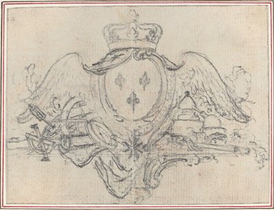 Stemma del Re di Francia con ali e strumenti scientifici da Hubert Francois Gravelot