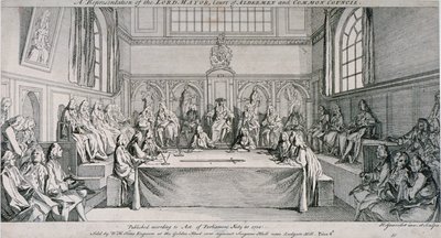 Riunione nella sala del consiglio della Guildhall, Città di Londra da Hubert Francois Gravelot