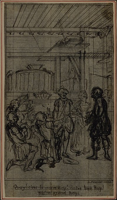 Studio per vignetta-frontespizio de "La Partie de Chasse de Henri IV" di Colle, atto III da Hubert Francois Gravelot