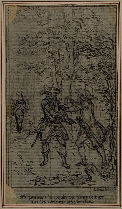 Studio per vignetta-frontespizio de "La Partie de Chasse de Henri IV" di Colle, atto II da Hubert Francois Gravelot