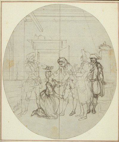 Studio per una seconda edizione, mai pubblicata, de "La Partie de Chasse de Henri IV" di Colle, Atto III, Scena 11 da Hubert Francois Gravelot