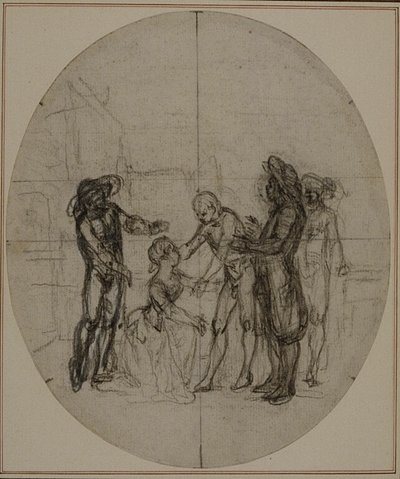 Studio per una seconda edizione, mai pubblicata, de "La Partie de Chasse de Henri IV" di Colle, Atto III, Scena 11 da Hubert Francois Gravelot