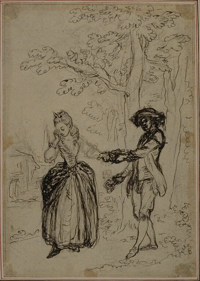 Studio per una seconda edizione, mai pubblicata, de "La Partie de Chasse de Henri IV" di Colle, Atto II, Scena 3 da Hubert Francois Gravelot