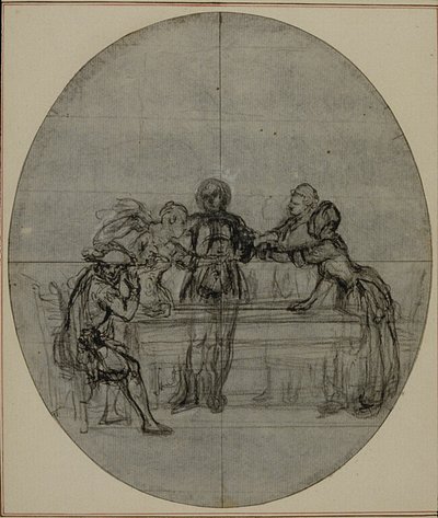 Studio per una seconda edizione, mai pubblicata, de "La Partie de Chasse de Henri IV" di Colle, Atto III, Scena 10 da Hubert Francois Gravelot