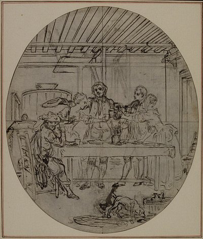 Studio per una seconda edizione, mai pubblicata, de "La Partie de Chasse de Henri IV" di Colle, Atto III, Scena 10 da Hubert Francois Gravelot