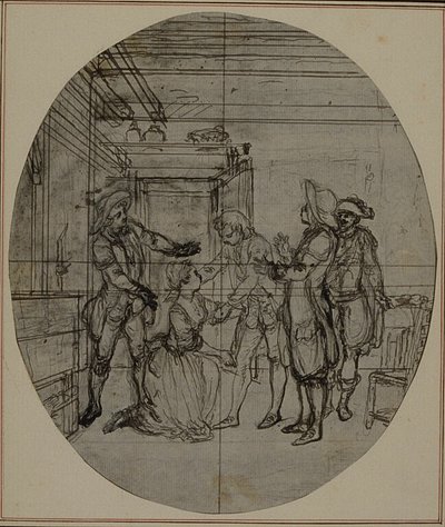 Studio per una seconda edizione, mai pubblicata, de "La Partie de Chasse de Henri IV" di Colle, Atto III, Scena 11 da Hubert Francois Gravelot
