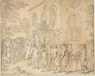 Una processione che entra in una chiesa da Hubert François Bourguignon Gravelot