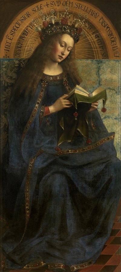 Vergine Maria, da una copia del Polittico di Gand (pannello centrale aperto) dopo il 1432 da Hubert & Jan van (1390 1441) (after) Eyck