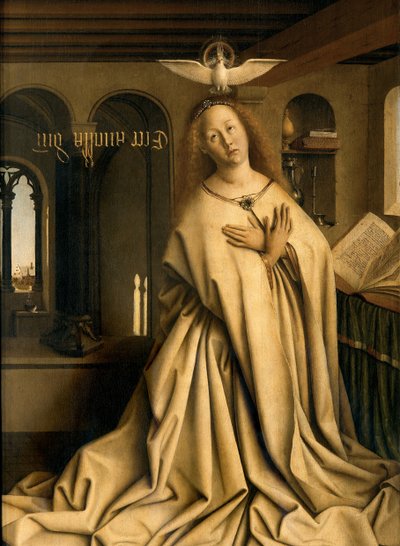 (dettaglio) della Vergine Annunciata, dal pannello esterno destro del Polittico di Gand da Hubert & Jan van (1390 1441) Eyck