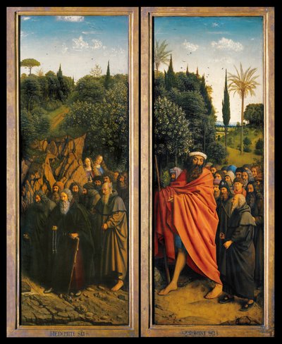 Gli Eremiti e i Pellegrini guidati da San Cristoforo dal lato destro del Polittico di Gand da Hubert & Jan van (1390 1441) Eyck