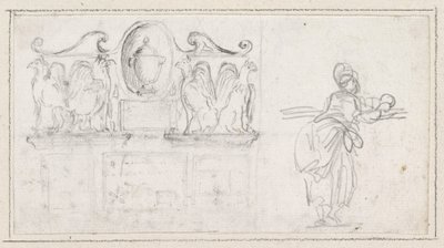 Scultura decorativa con una donna vista da dietro da Hubert Robert